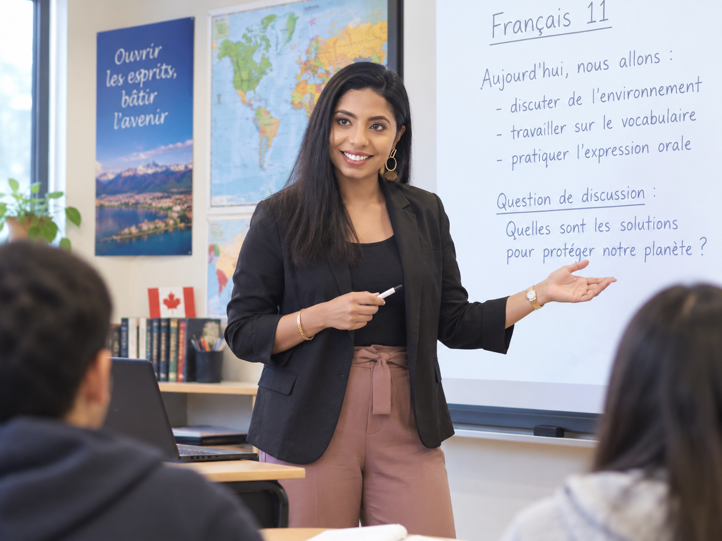 Teaching a French class at the whiteboard